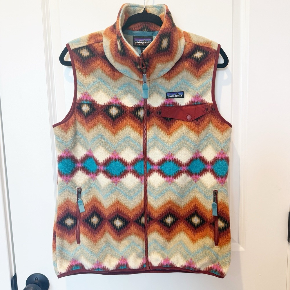 Patagonia Womens Aztec Synchilla Fleece Vest Large Southwestern Hiking Outdoors
